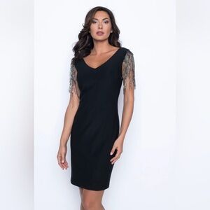 Frank Lyman Design Black Dress with Metallic Fringe